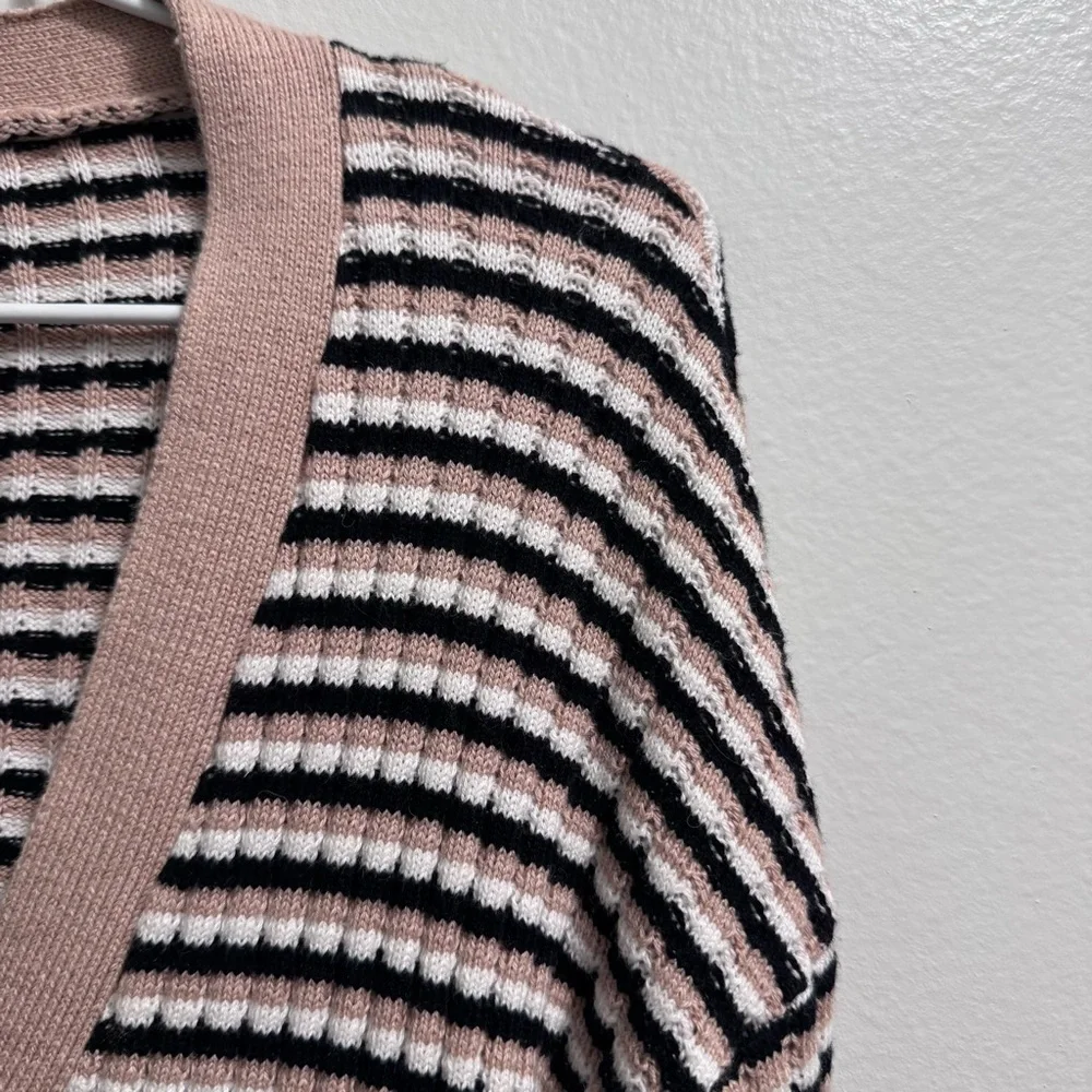 MONROW Wool/Cotton Blend Stripe Cardigan Dusk Winter White Black Stripe X-Small